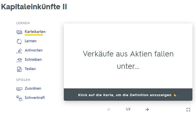 Kapitaleinkünfte – Quizlet – MEDIA | PHST